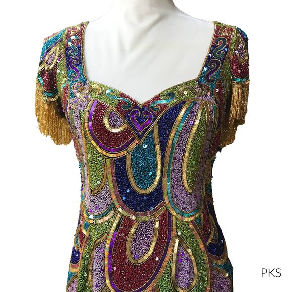 VTG Naeem Khan RIAZEE BOUTIQUE heavy beaded sequins mini sheath dress - Picture 3 of 8